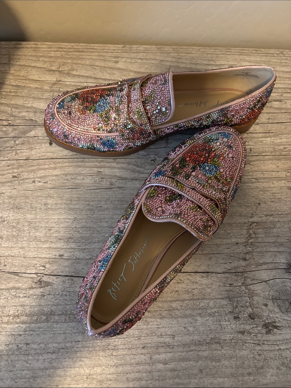 Betsey Johnson Pink Crystal Floral Loafers - Picture 3 of 3